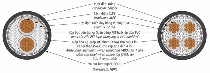 CẤU TRÚC CÁP CXE/AWA - CXE/SWA CADIVI