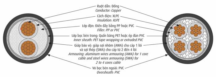 CẤU TRÚC CÁP CXV/AWA - CXV/SWA CADIVI